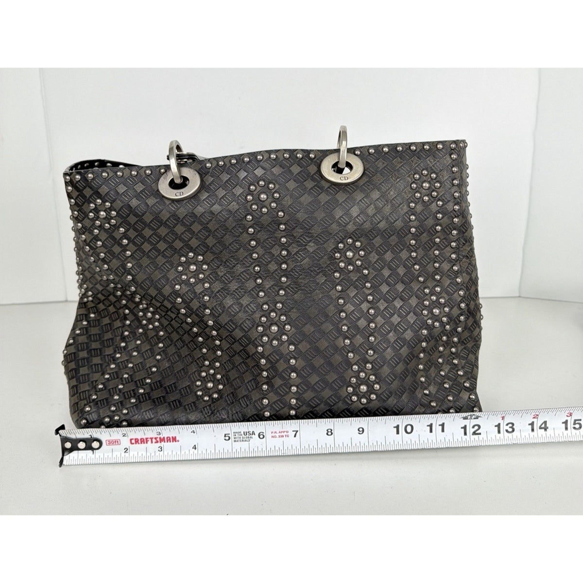 Christian Dior Lady Dior Studded Medium Top Handle Bag Black Leather NFC D8