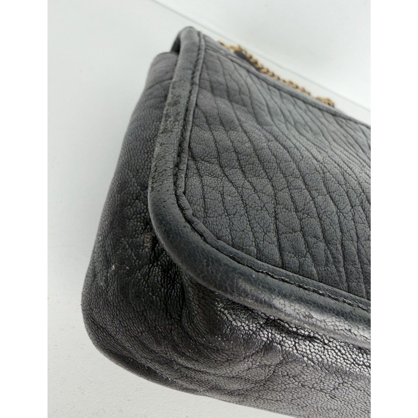 Saint Laurent Niki Mini Shoulder Bag in Black Crinkled Vintage Leather B-6