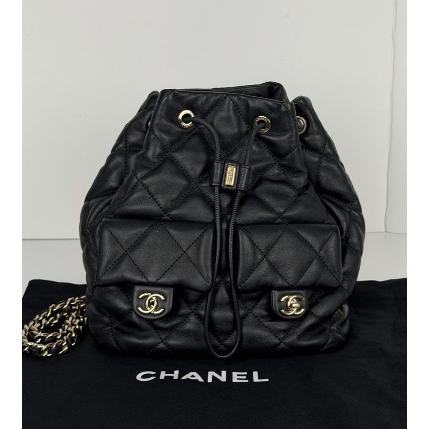 Chanel Double Pocket Drawstring Backpack F1
