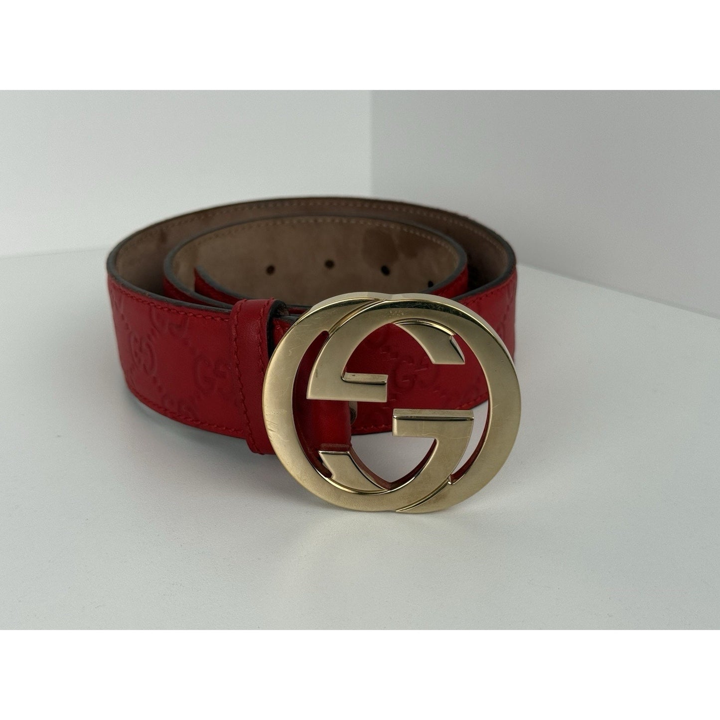 Gucci GG Gold Buckle Red Guccissima Monogram Leather Belt 90 cm