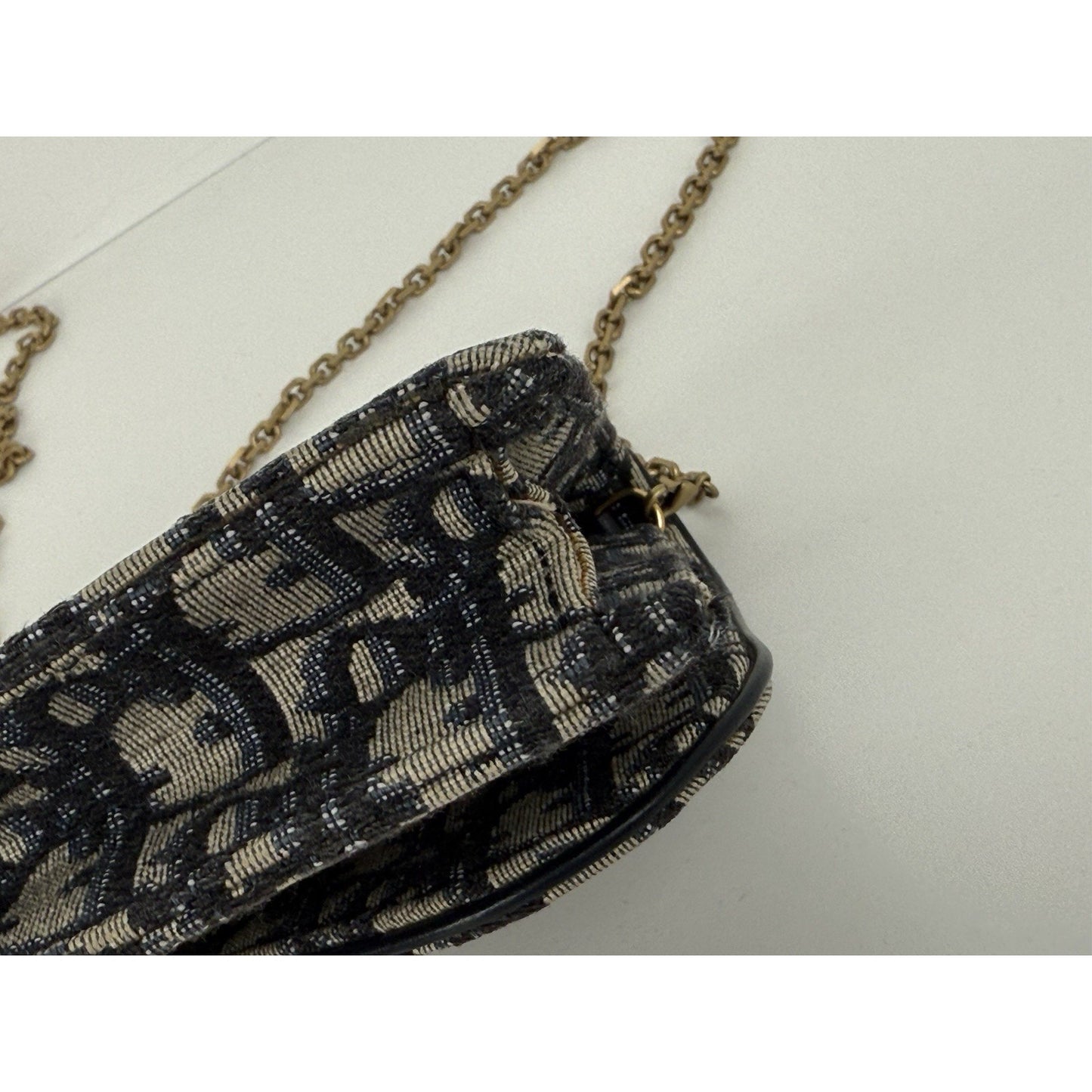 Blue Dior Oblique Jacquard Medium Saddle Pouch with Chain