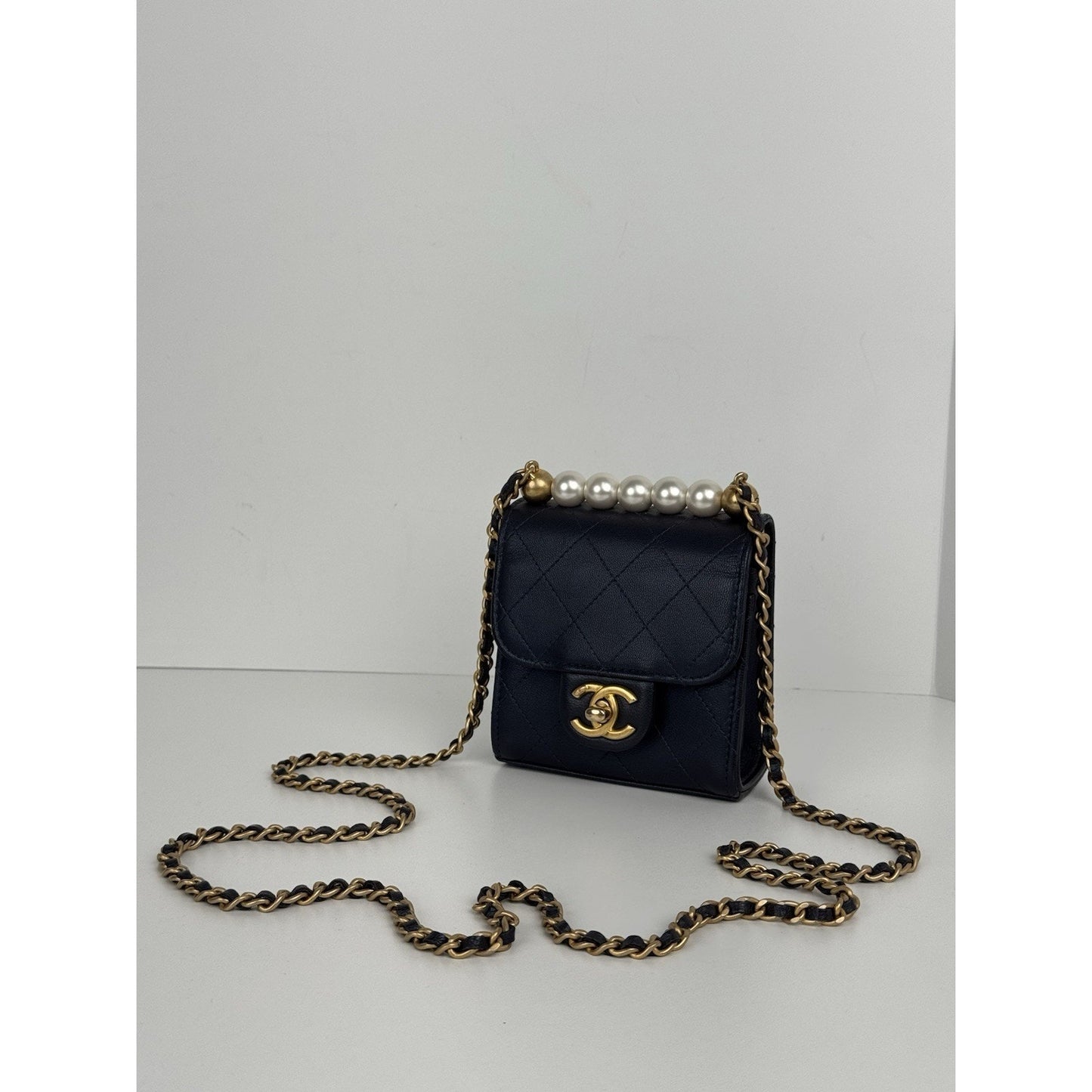 Chanel Mini Flap Navy Blue Metallic Lambskin with Pearl Hardware (2019) D-6