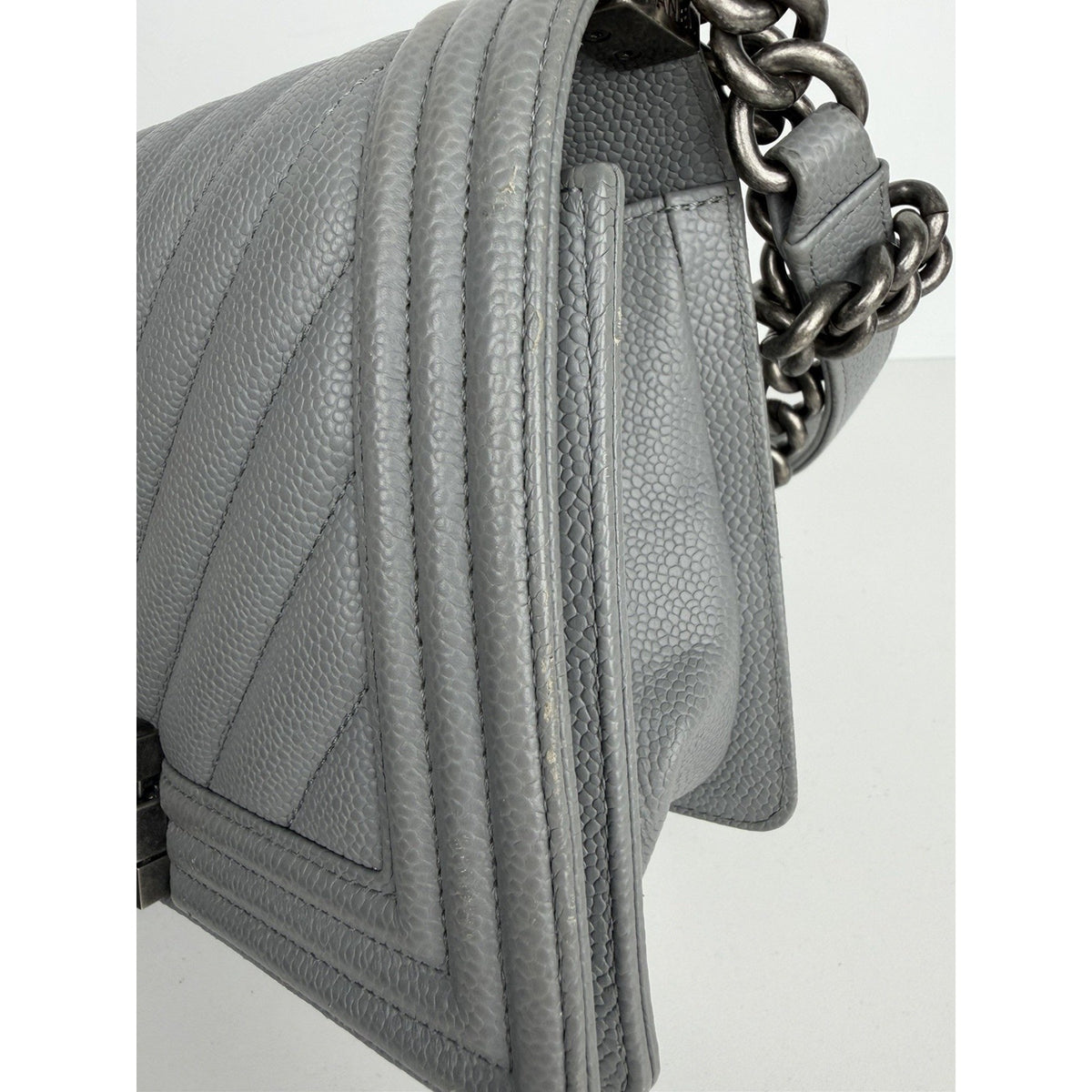 (LAYAWAY) Chanel Medium Boy Flap Bag in Grey Chevron Quilted Caviar Leather 2019 C9 (Copy)
