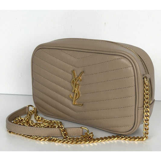 Saint Laurent Lou Camera Bag Mini Beige Quilted Leather Gold-Tone Hardware S10