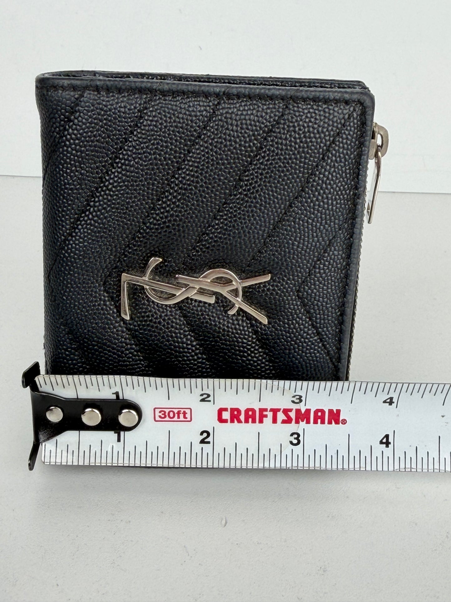 Saint Laurent Cassandre Matelasse Bi-Fold Wallet in Black Grain de Poudre Leather YK-2
