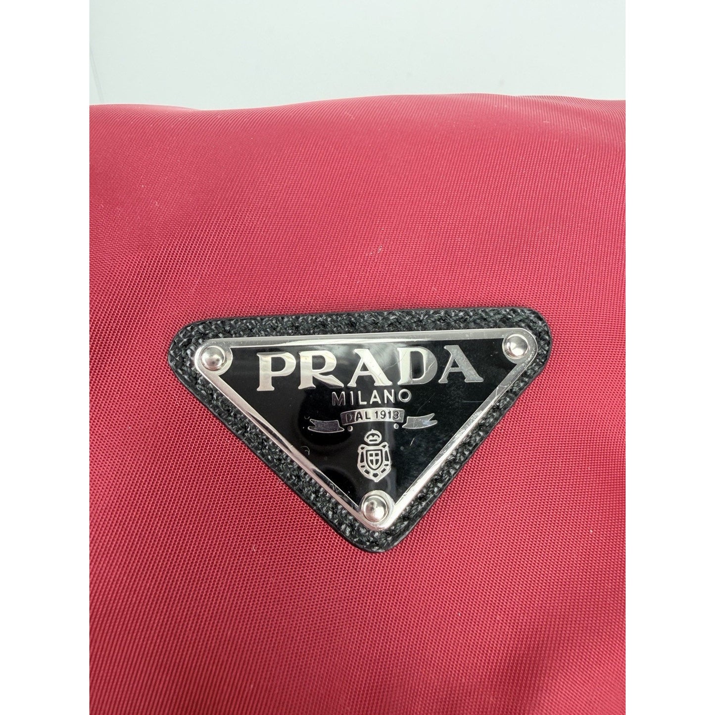 Prada New Vela Studded Messenger Medium in Cherry Red Nylon and Leather Trim S