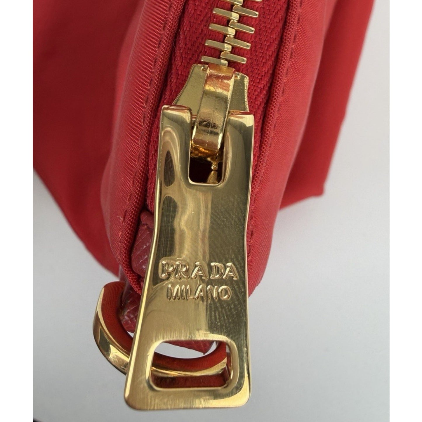 Prada Tessuto Nylon Medium Tote Bag in Red with Saffiano Leather Trim S11