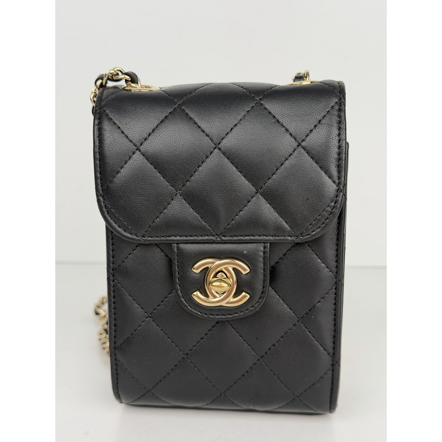 Chanel Classic Phone Holder Crossbody Bag in Black Quilted Leather 2017 C2