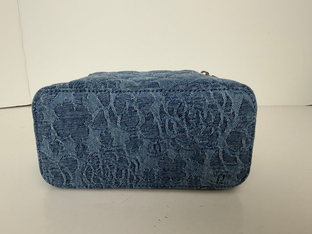 Chanel Denim Quilted Camellia Sweetheart Small Vanity Case in Blue Denim NFC YC3