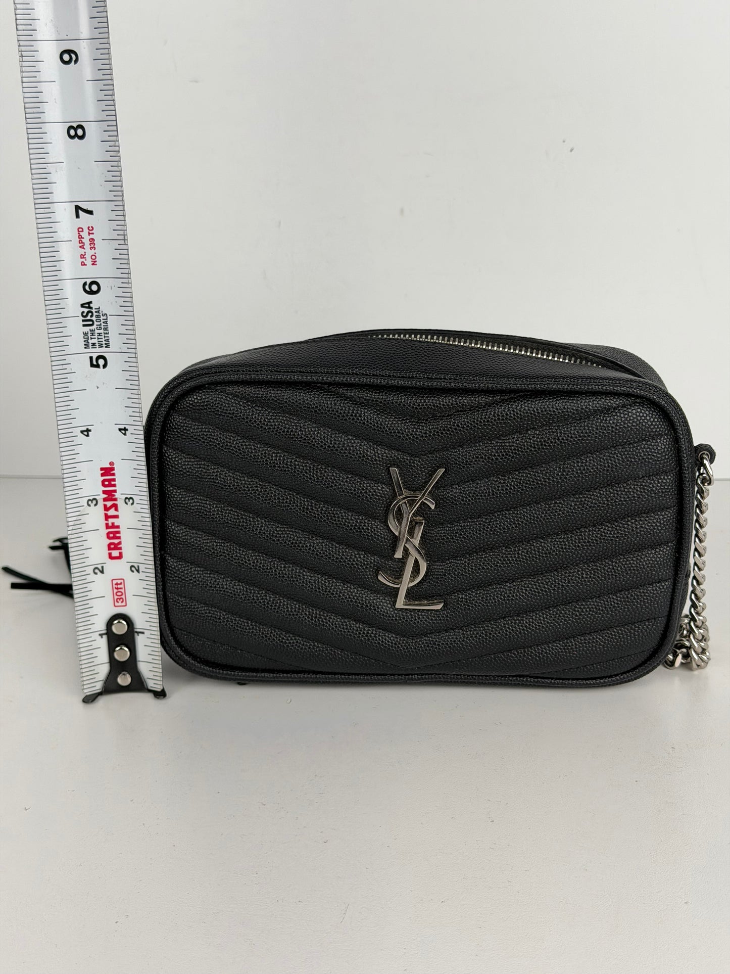 Saint Laurent Lou Camera Bag Mini in Black Quilted Grain De Poudre Leather YS-10