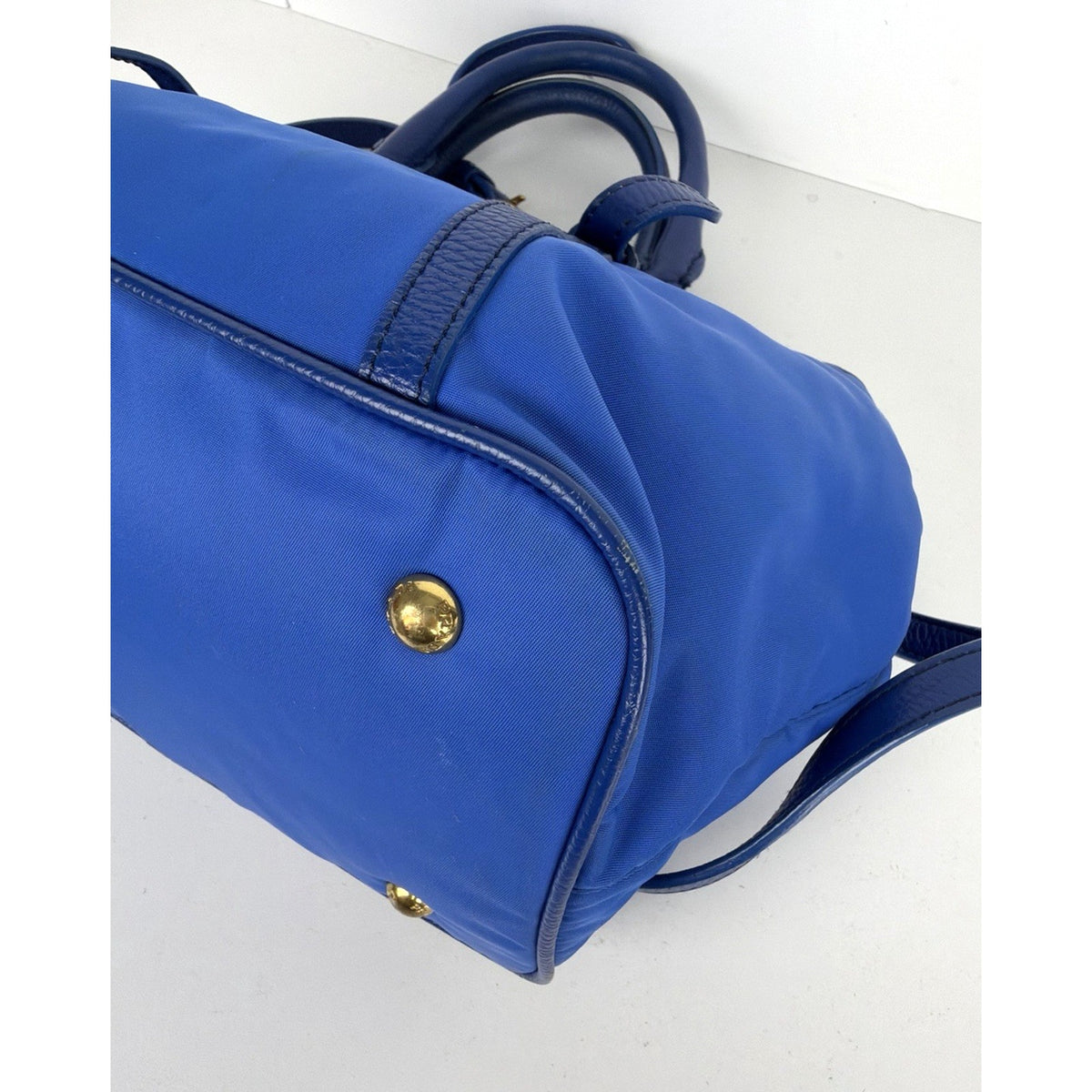 Prada Tessuto Convertible Small Tote Shoulder Bag in Blue Nylon&Saffiano S10
