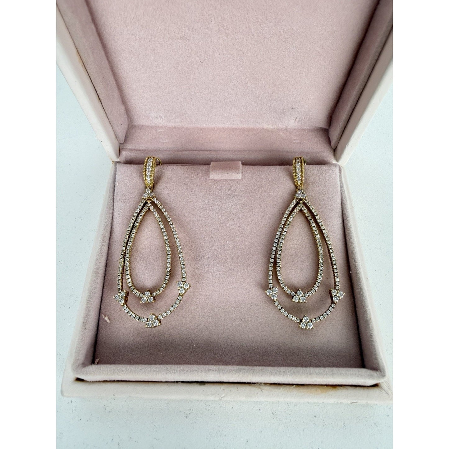 Judith Ripka Double Pear Earrings in 18k Yellow Gold and Diamond