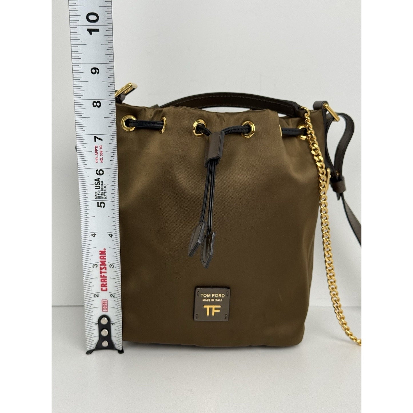 Tom Ford Small Disco Bucket Bag Nylon Khaki Green with Gold Hardware