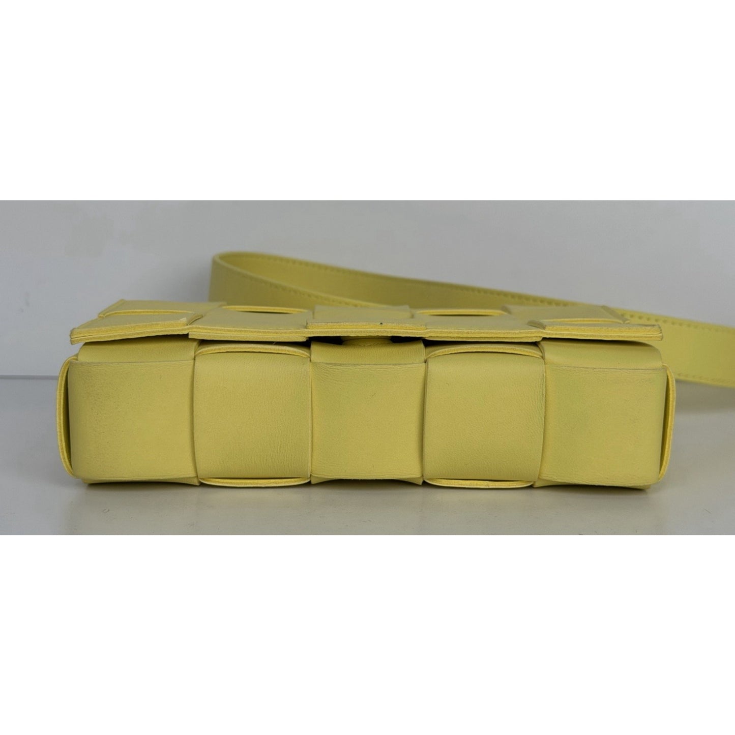 Bottega Veneta Cassette Crossbody Bag in Yellow Intrecciato Lambskin Leather