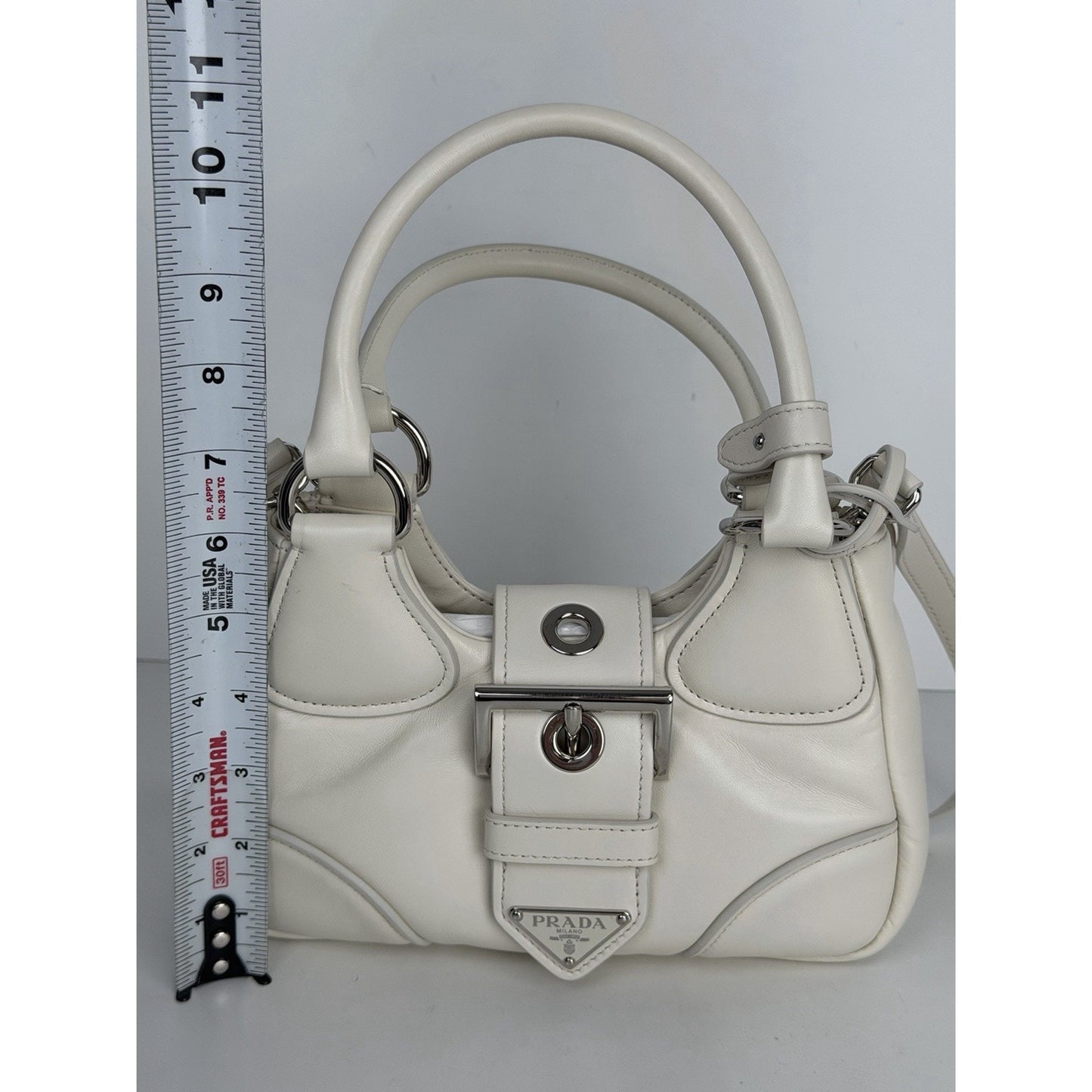 Prada Moon Padded Leather Small Hobo Bag in White Nappa Leather C9