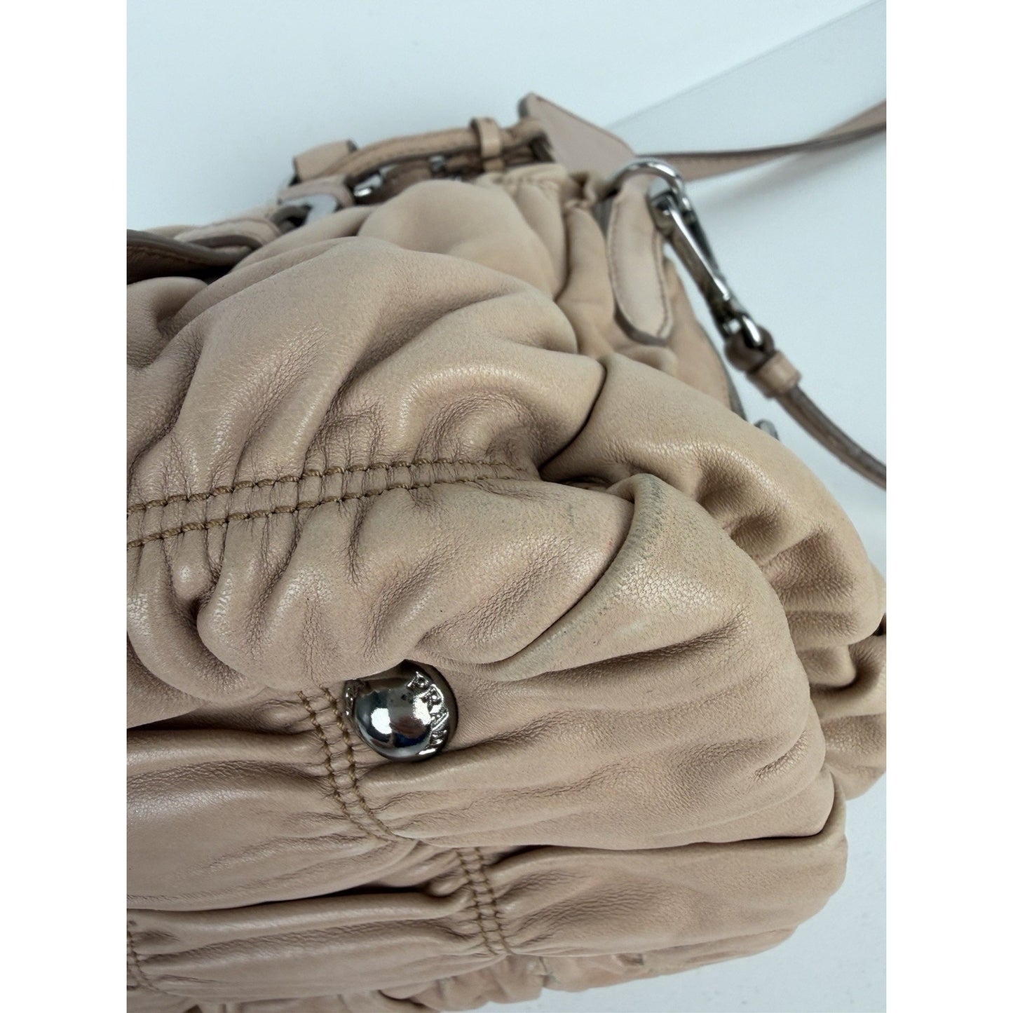 Prada Nappa Gaufre Satchel Bag in Beige Pleated Leather S-19