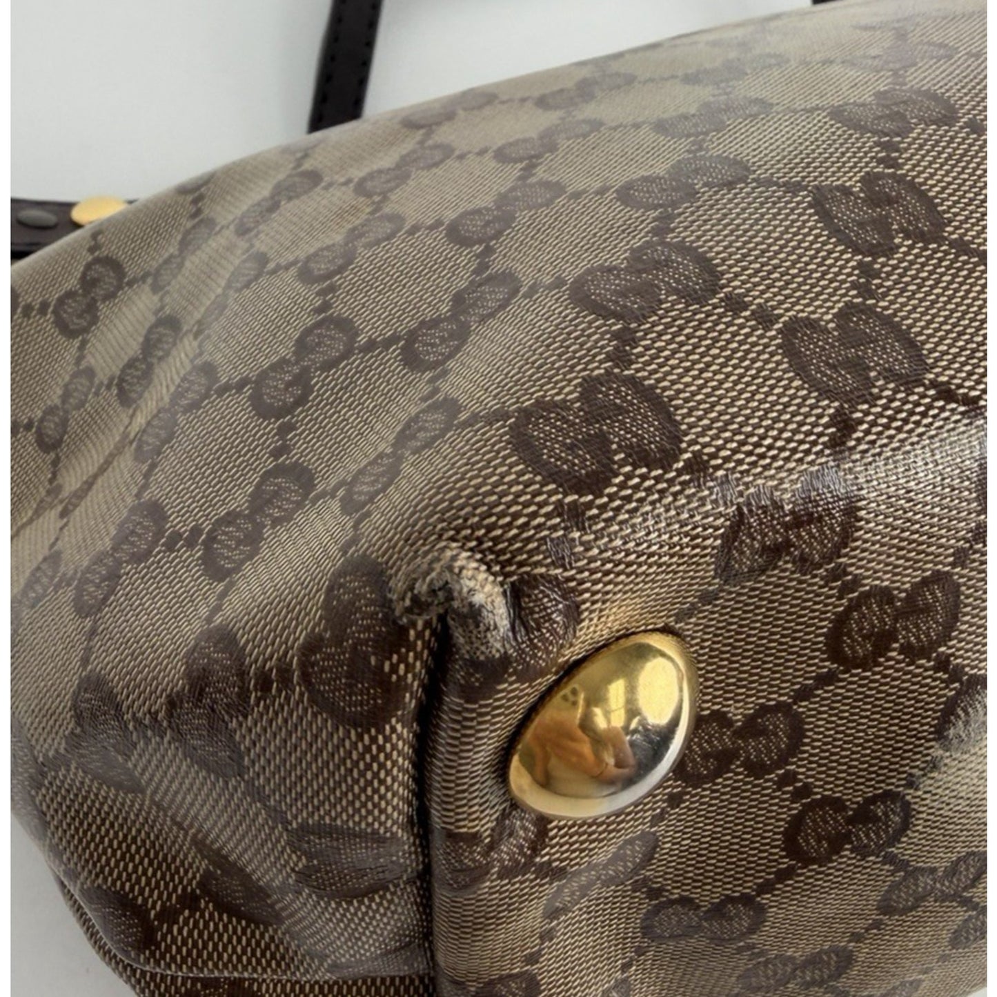 Gucci GG Crystal Babouska Medium Tote Bag in Brown Coated Canvas S10