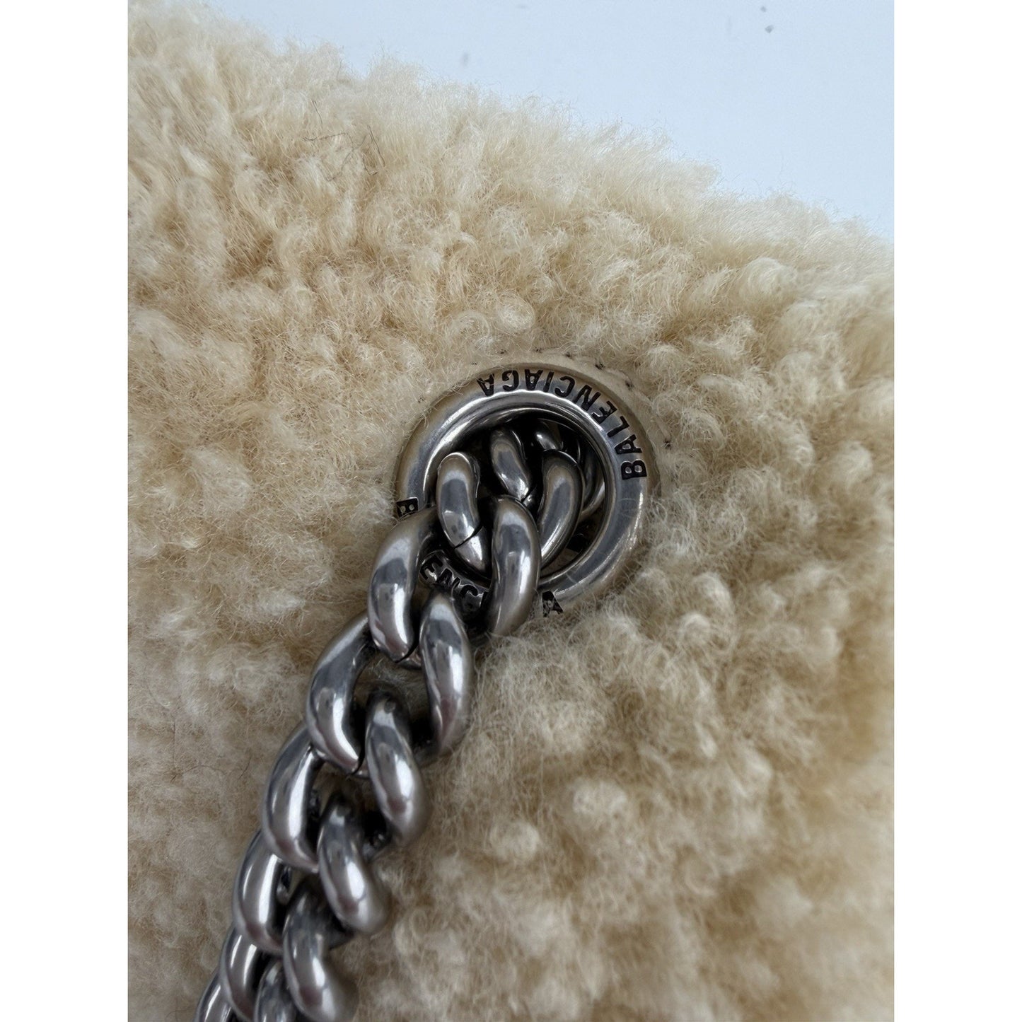 Balenciaga Hourglass Chain Shoulder Bag Small in Beige Curly Faux Shearling C-9