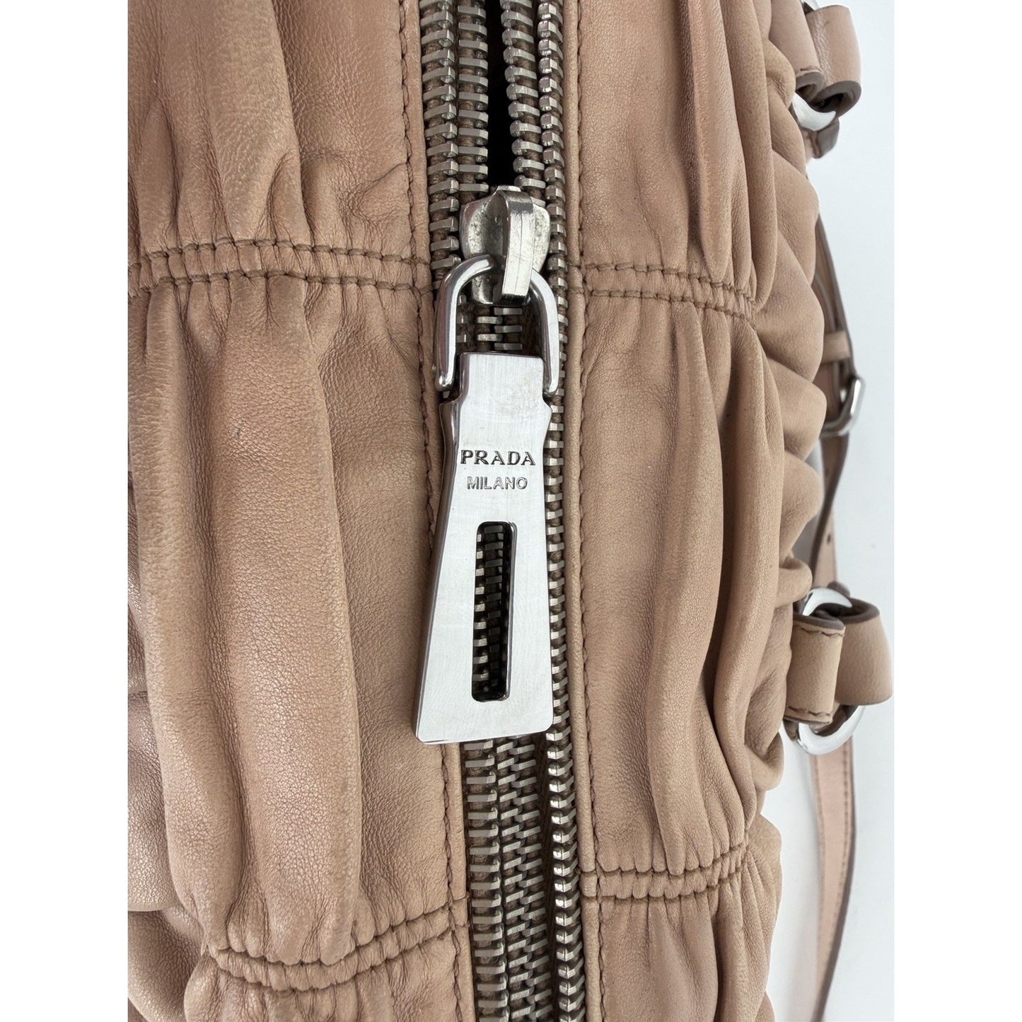 Prada Nappa Gaufre Satchel Bag in Beige Pleated Leather S-19