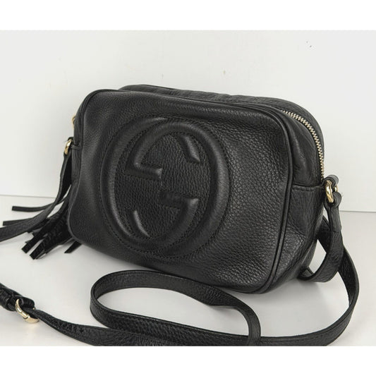 Gucci Soho Small Disco Shoulder Bag in Black Pebbled Calfskin Leather S19