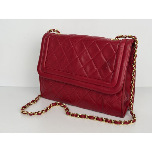 Chanel Red Lambskin Leather Matelasse Small Flap Shoulder Bag 1989-1991 S11