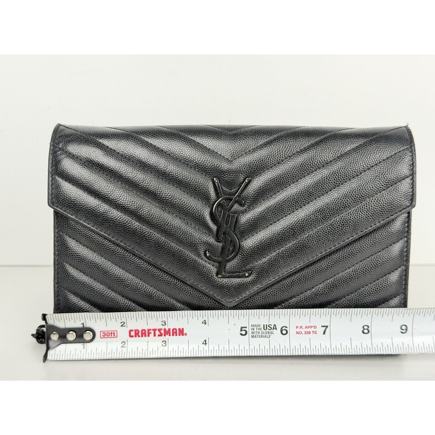 Saint Laurent Monogram Chain Wallet Medium in Black Matelasse Grained LeatherS12