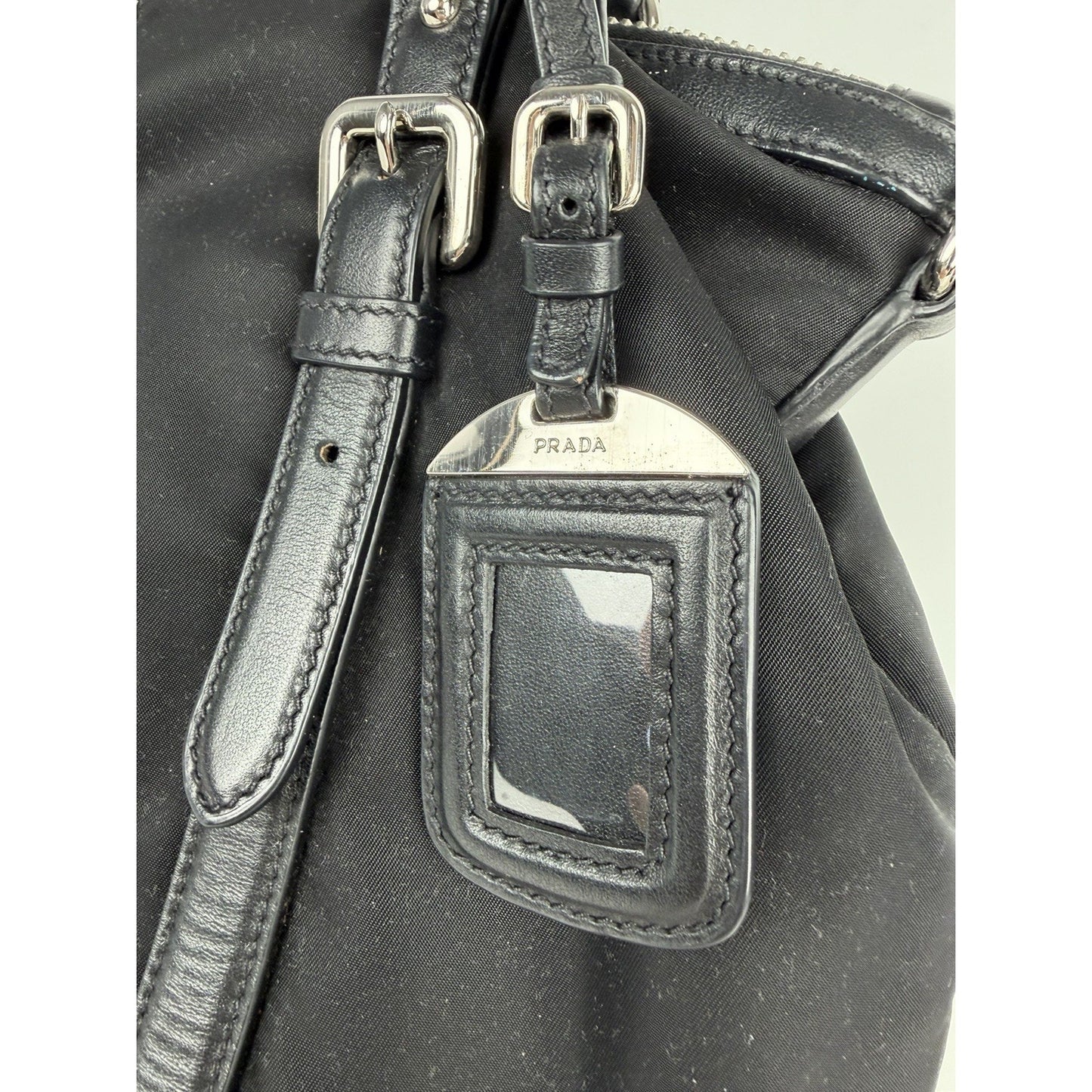 Prada Tessuto Top-Handle Bag Medium in Black Nylon with Silver Hardware S-12