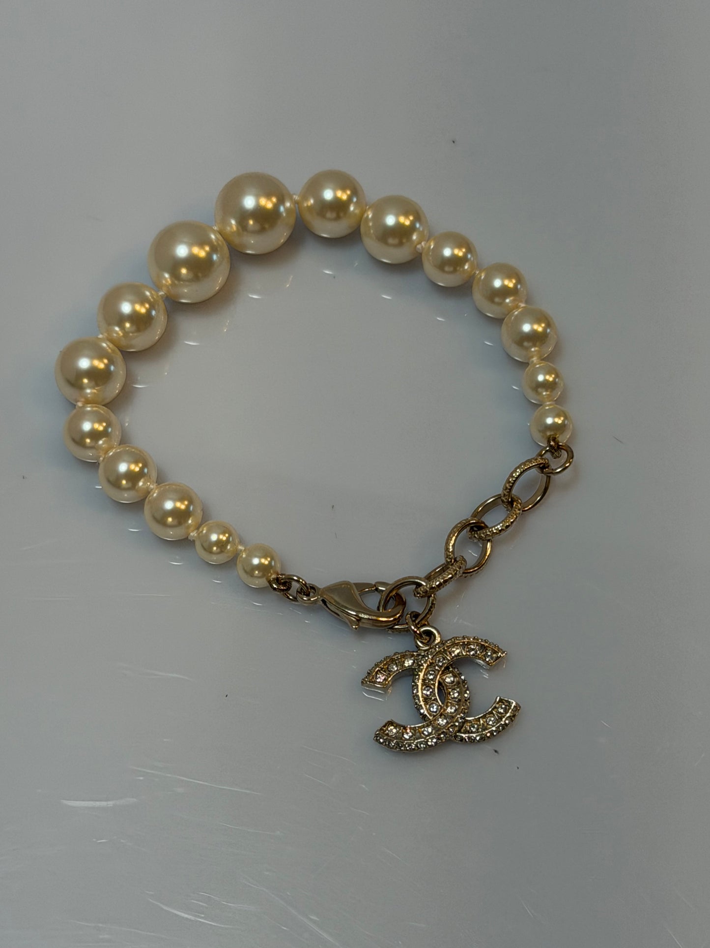 Chanel Pearl Crystal CC Logo Bracelet