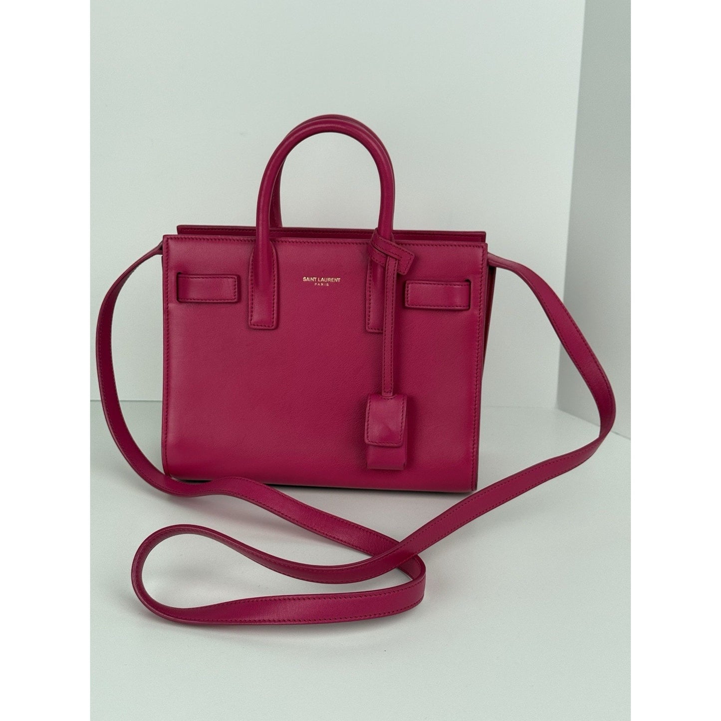 SAINT LAURENT Pink Leather Sac de jour Nano Women's Bag with Shoulder Strap