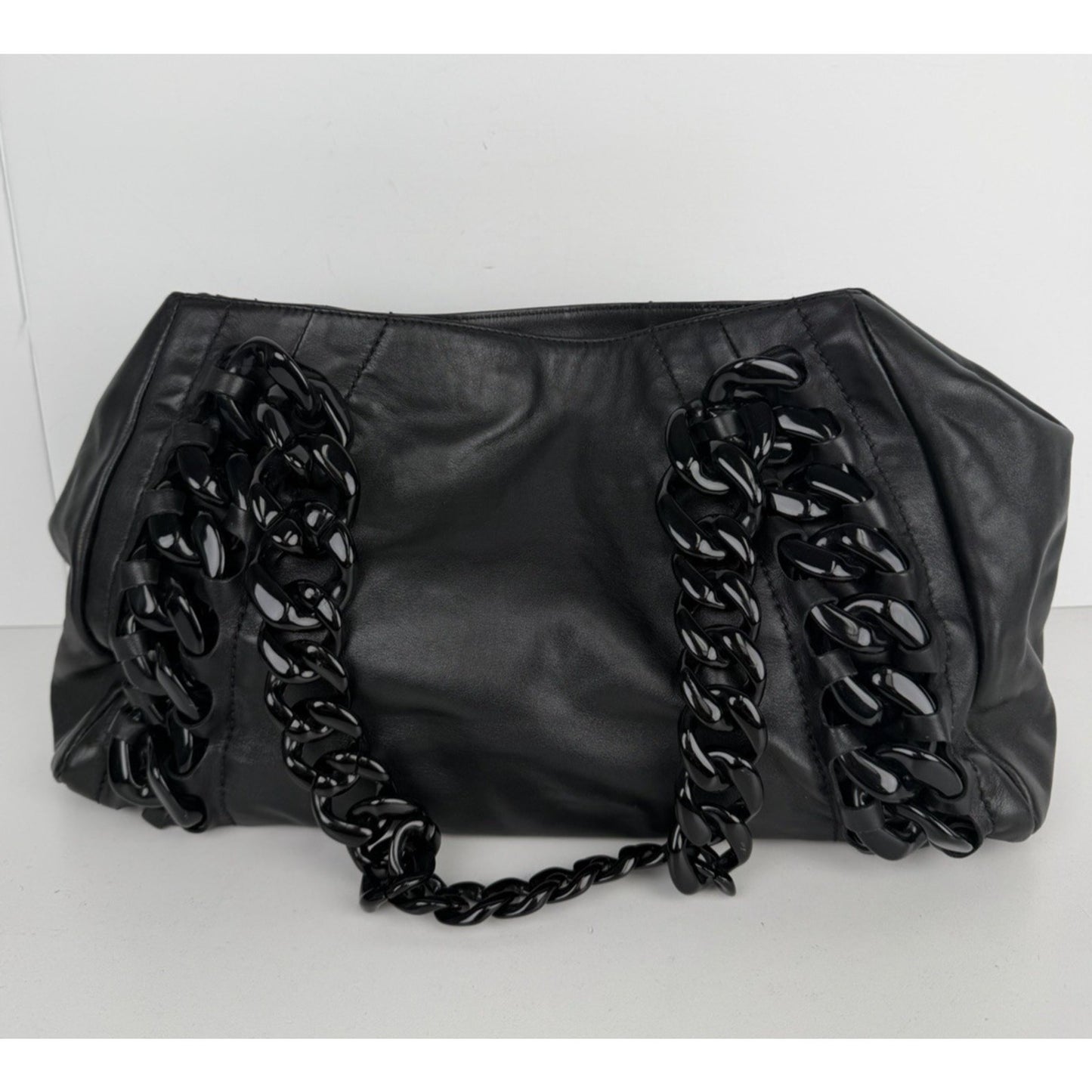Chanel Modern East West Tote Bag Black Leather Rhodoid Chain 2006-2008 D-8