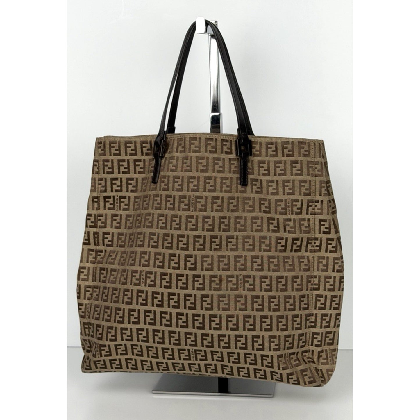 Fendi Zucchino Tote Bag in FF Monogram Canvas with Leather Trim S-05