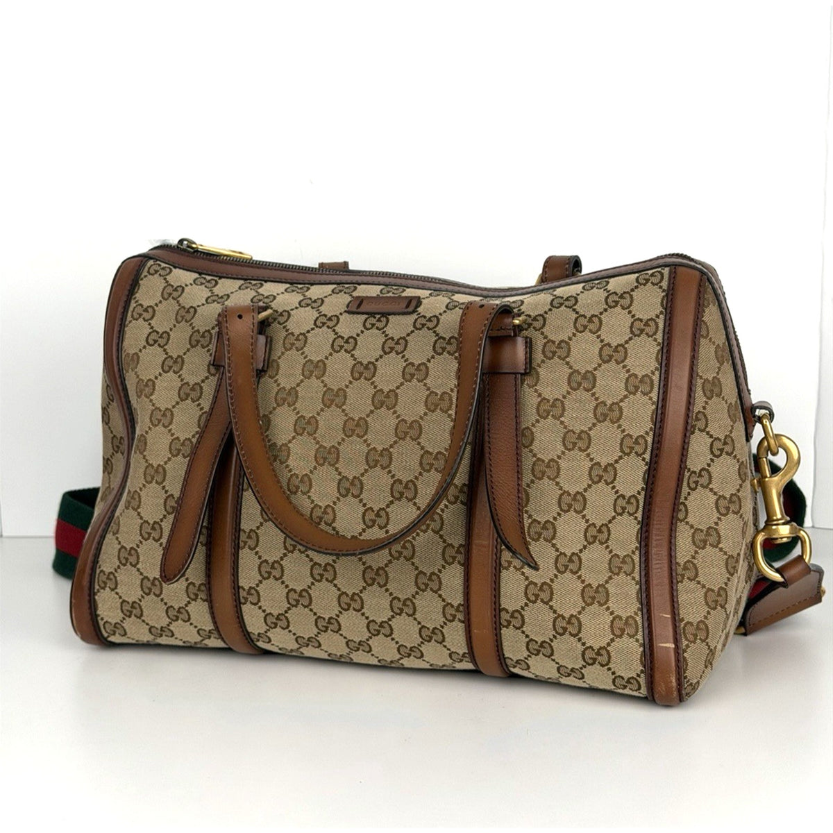 Gucci Lady Web Boston Medium Duffle Bag in Brown GG Supreme Monogram Canvas S