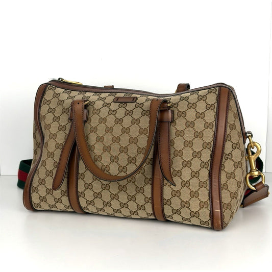 Gucci Lady Web Boston Medium Duffle Bag in Brown GG Supreme Monogram Canvas S