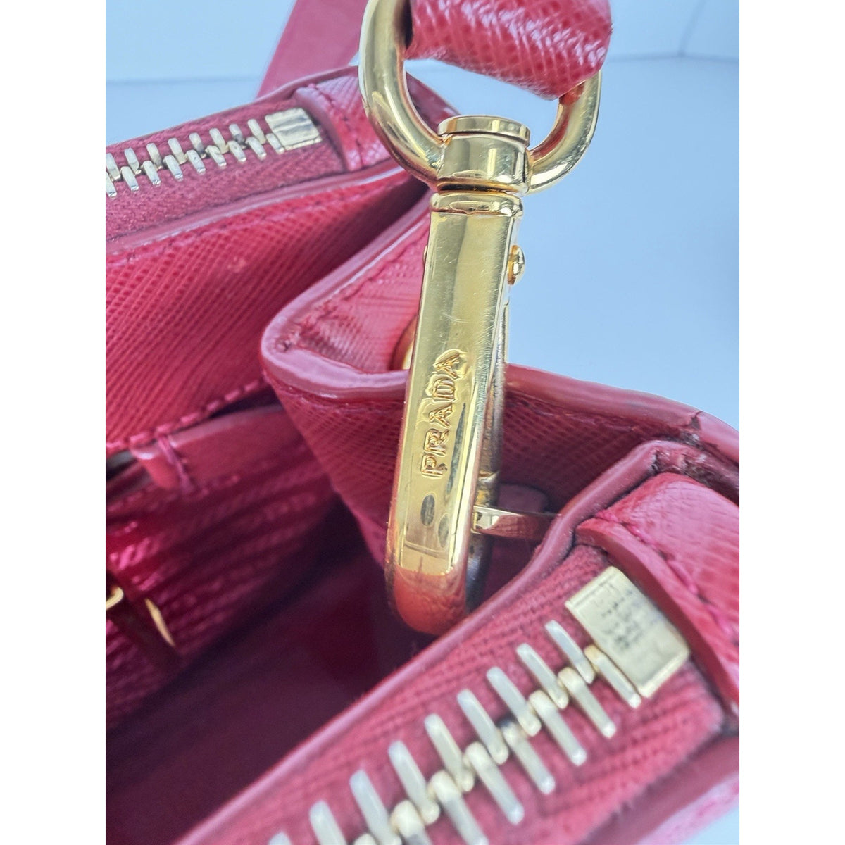 Prada Galleria Medium Top Handle Bag in Red Saffiano Leather Signature Logo S-05