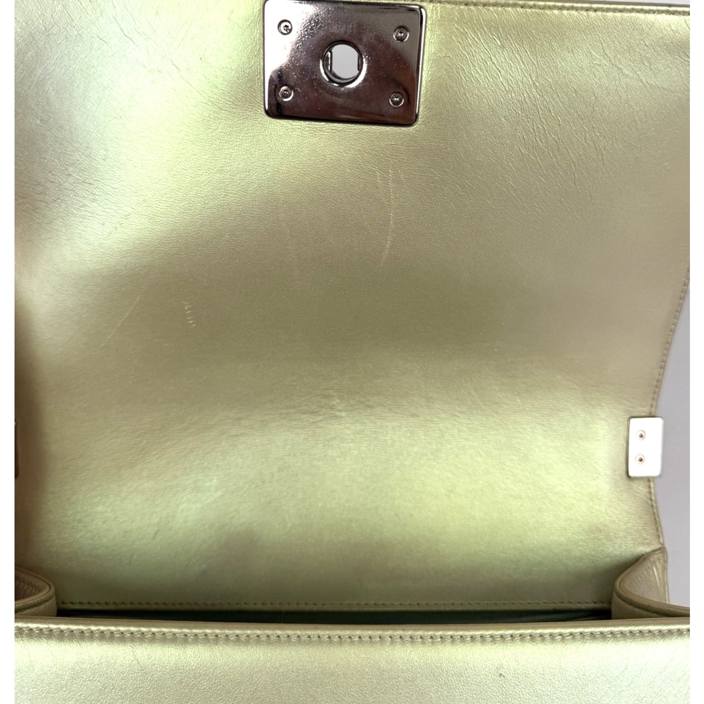Chanel Old Medium Boy Bag in Iridescent Green Chevron Lambskin 2017 D1