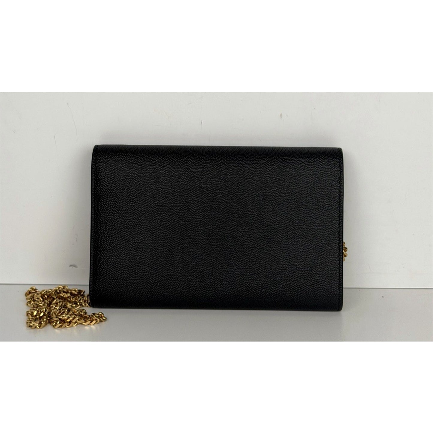 Saint Laurent Uptown Chain Wallet Mini Bag in Black Grain De Poudre Leather S08
