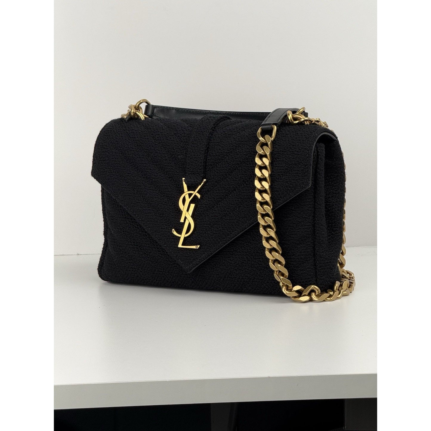 Saint Laurent College Medium Shoulder Bag in Quilted Tweed