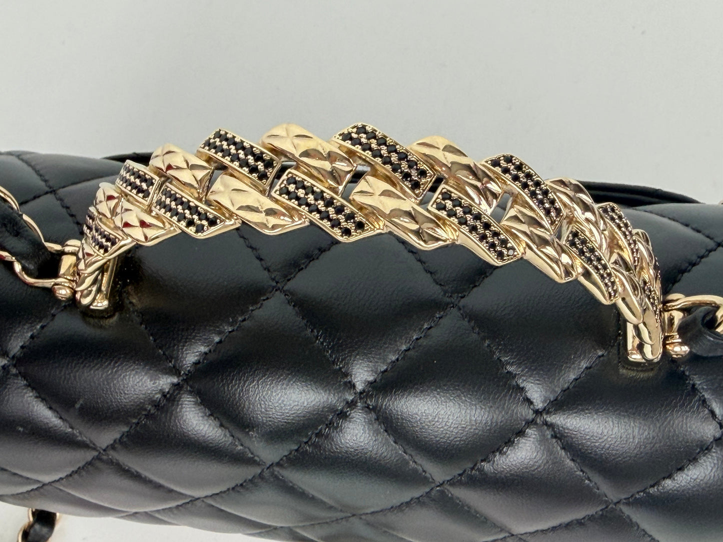 Chanel Mini Crystal Crossbody Top Handle Bag in Black Lambskin Quilted Leather NFC YC-1