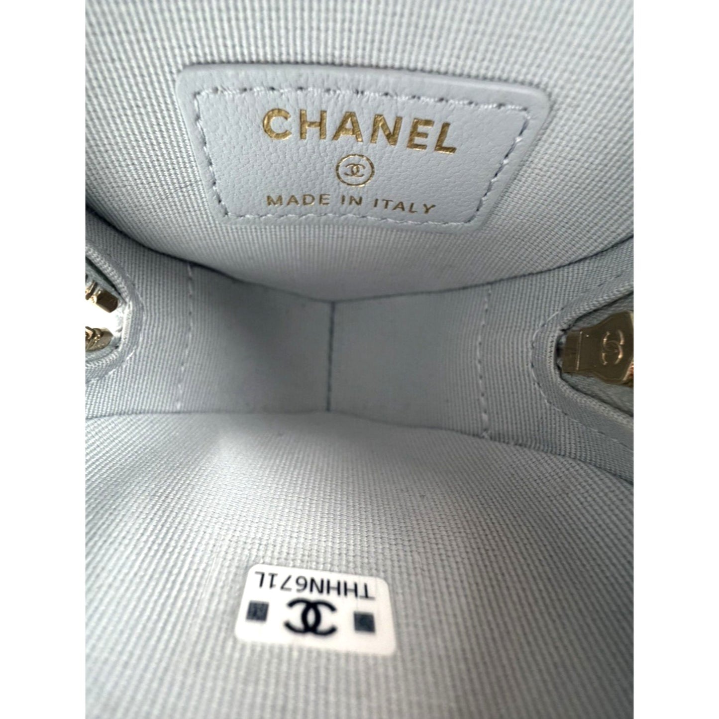 Chanel CC In Love Heart Mini Bag Charm in Light Blue Quilted Lambskin U-3