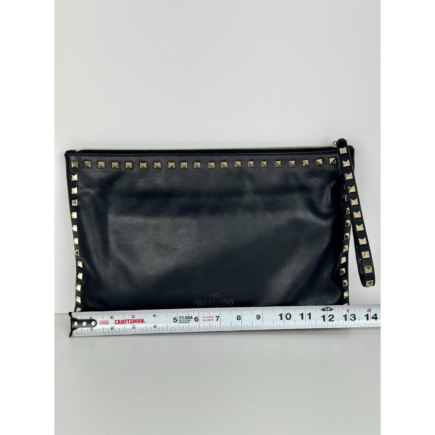 Valentino Rockstud Black Leather Pouch with Golden Hardware B-1