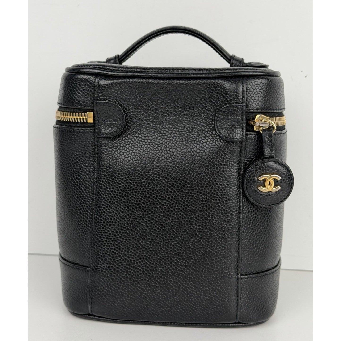 Chanel Caviar Vanity Cosmetic Case Vintage in Black Leather 1997-1999