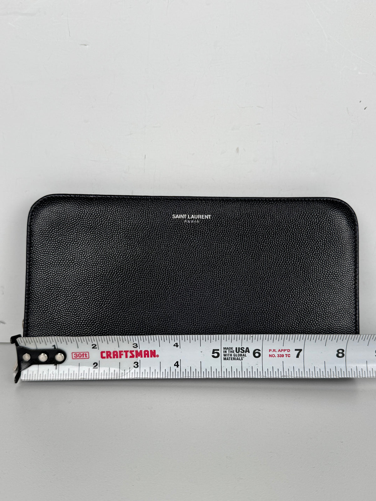 Saint Laurent Zip Around Wallet in Black Grain de Poudre Embossed Leather K3
