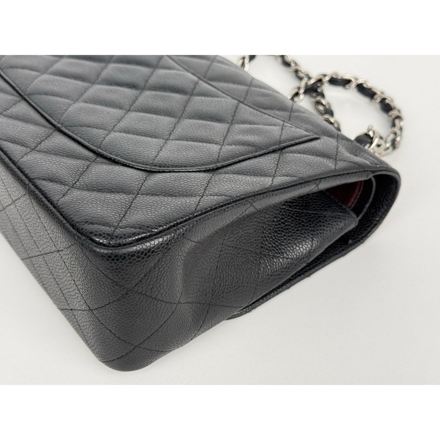 Chanel Classic Caviar Jumbo Double Flap Bag Black with Silver Hardware B-2