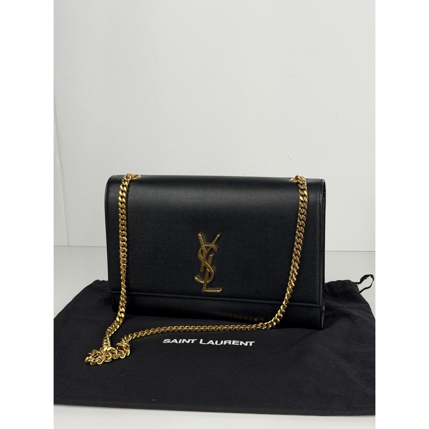Saint Laurent Grain De Poudre Medium Classic Monogram Kate Satchel Black NFC S