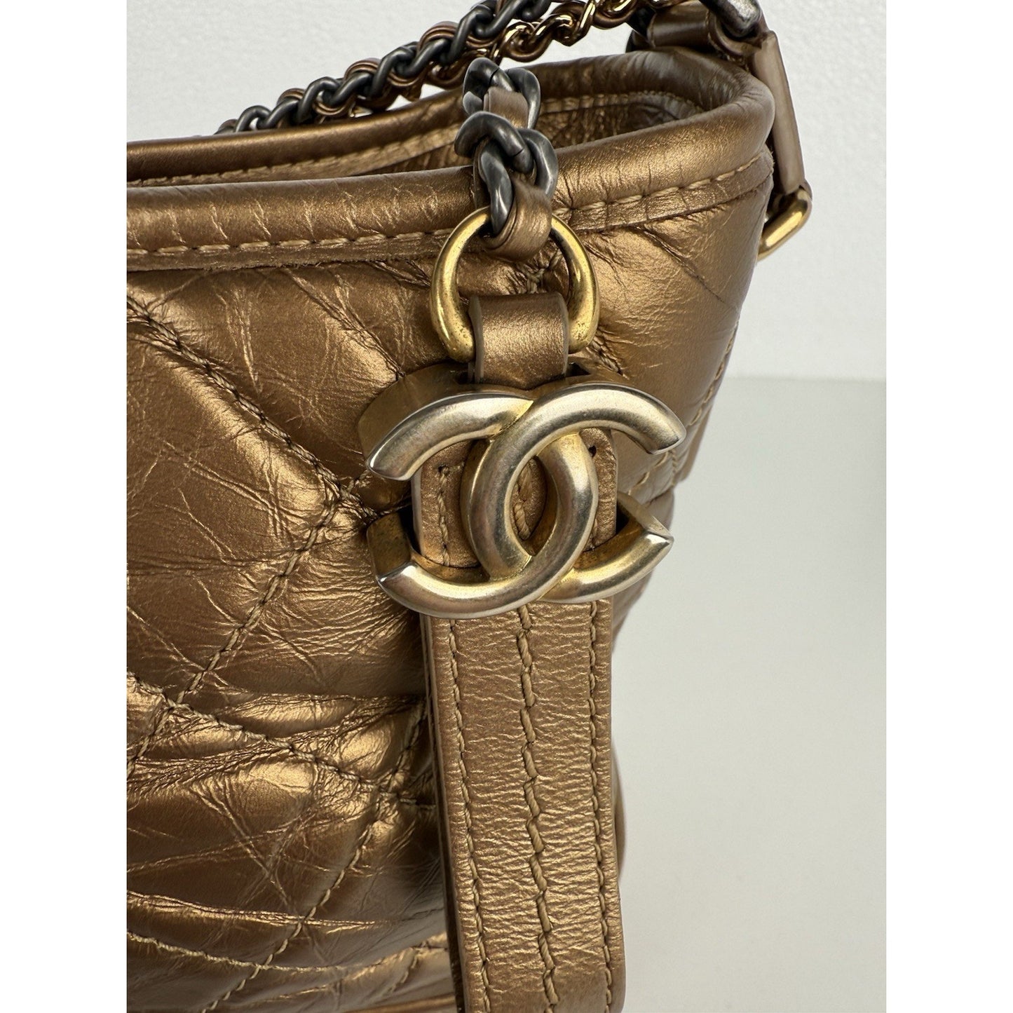 CHANEL Gabrielle Hobo Bag Quilted Gold Calfskin Gold Silver Hardware