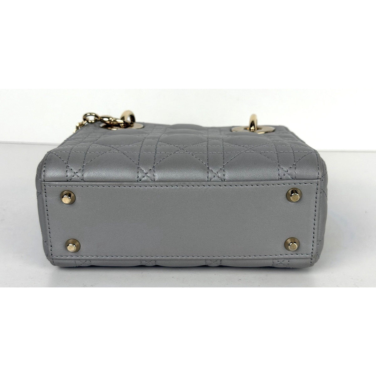 Christian Dior Mini Top Handle Bag in Gray Quilted Lambskin Leather 2020 U2