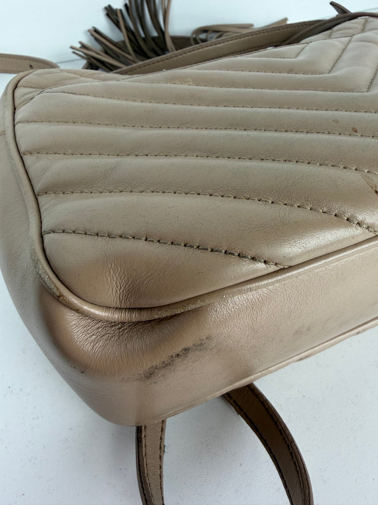 Saint Laurent Matelasse Monogram Lou Camera Bag Small in Beige Leather YS-08