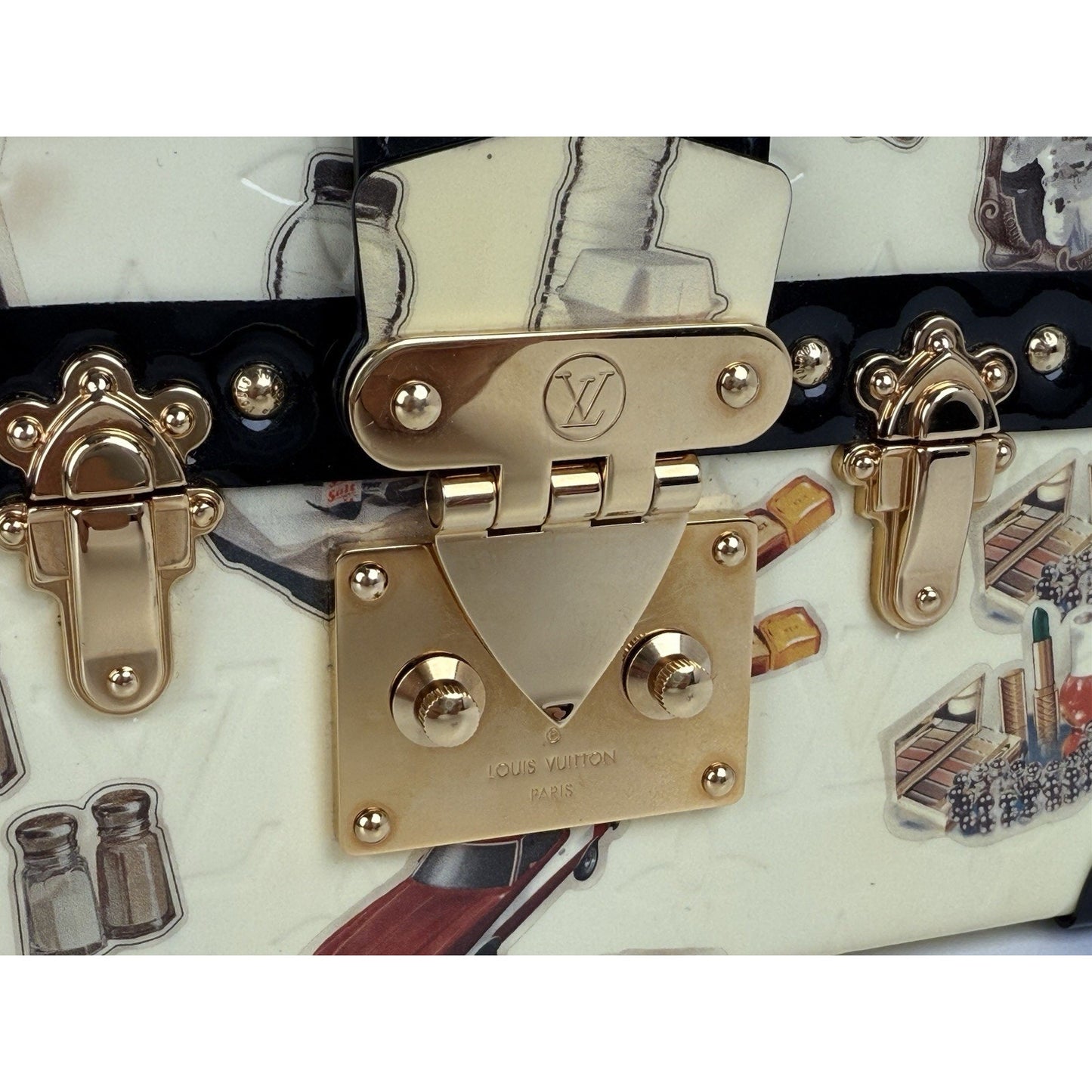Louis Vuitton Petite Malle Vernis Stickers Patent Leather Women's Crossbody Bag
