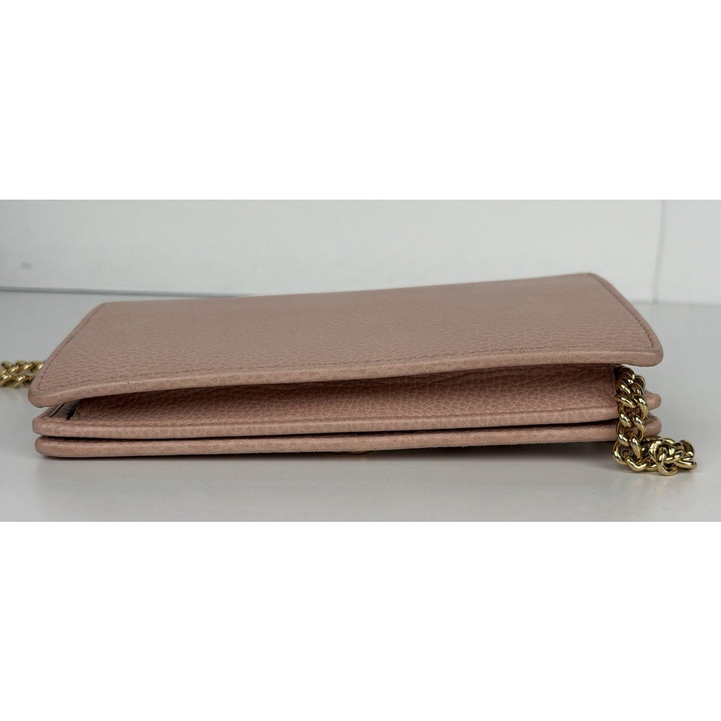 Gucci GG Marmont Leather Wallet on Chain Distinctive Quilted Pink Leather S07