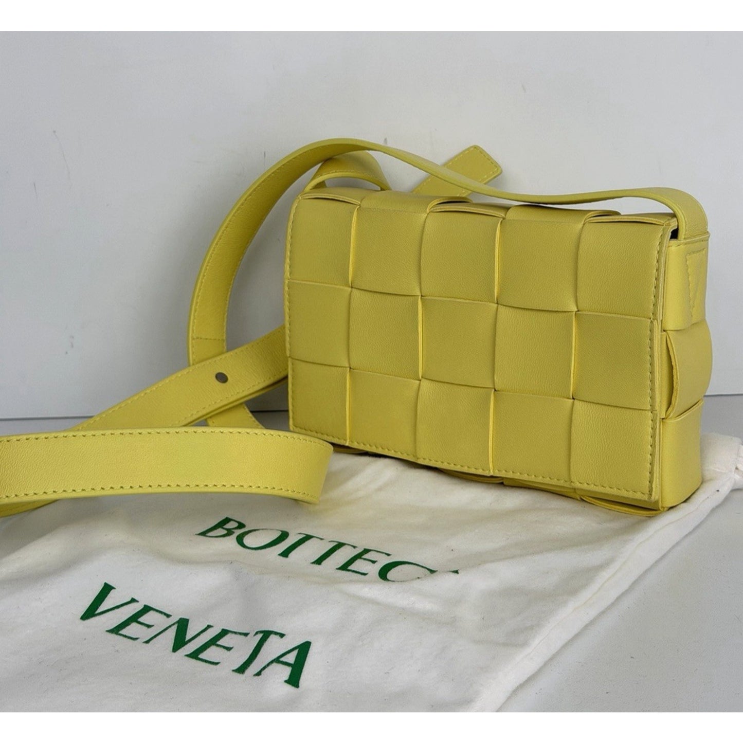 Bottega Veneta Cassette Crossbody Bag in Yellow Intrecciato Lambskin Leather